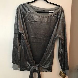 NWT gray velvet tie waist sweater